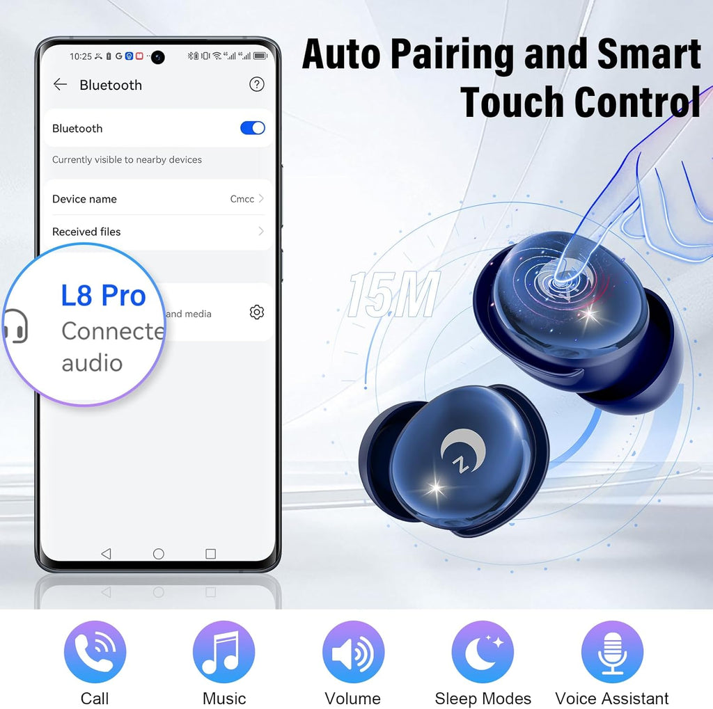 Sleep Earbuds Bluetooth 5.4 Noise Cancelling 48H Waterproof Smart Touch L8 Pro